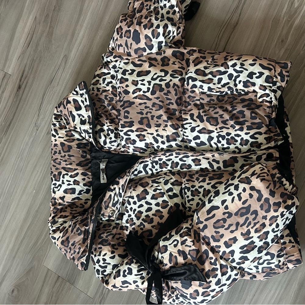 Madden Girl Leopard Print Puffer Jacket with bows on the arms